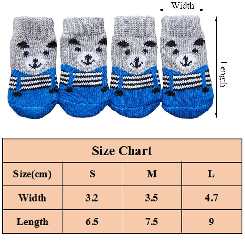 4 Non-slip soft socks for small and medium size pet dogs with cartoon design