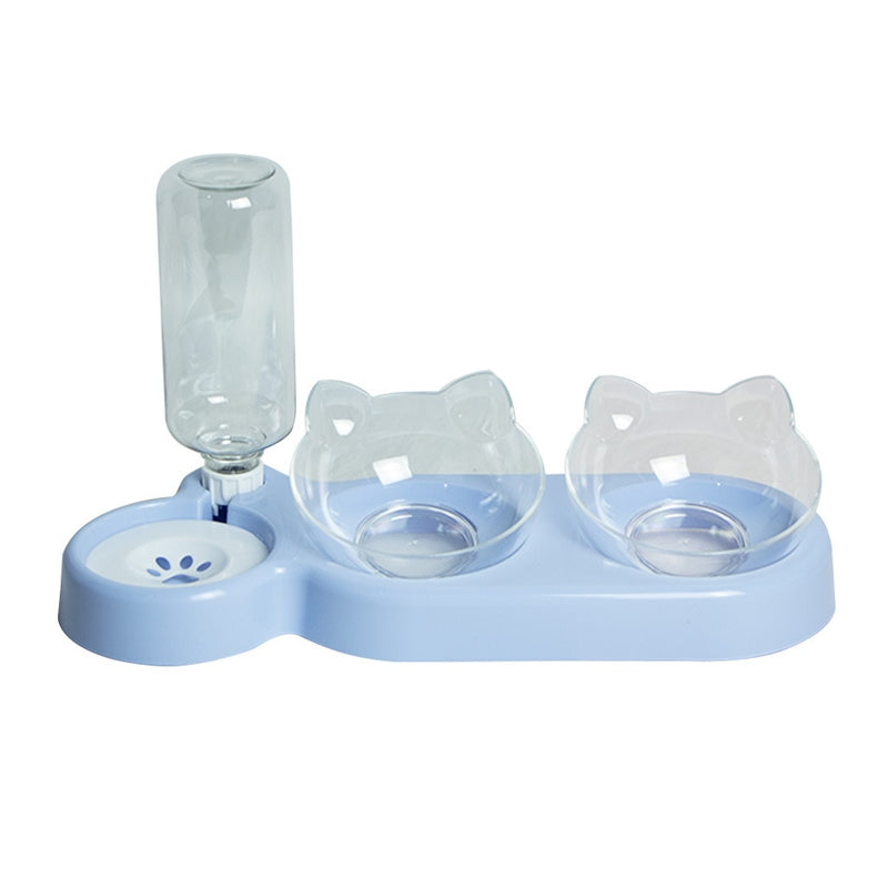 Cat Feeder Bowl With Automatic Water Dispenser In Various Colors