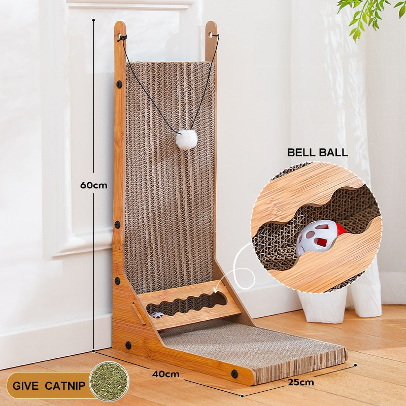 L-shaped Cat Scratcher with Interactive Toys