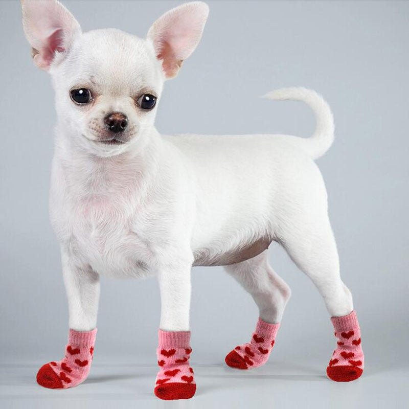 4 Non-slip soft socks for small and medium size pet dogs with cartoon design